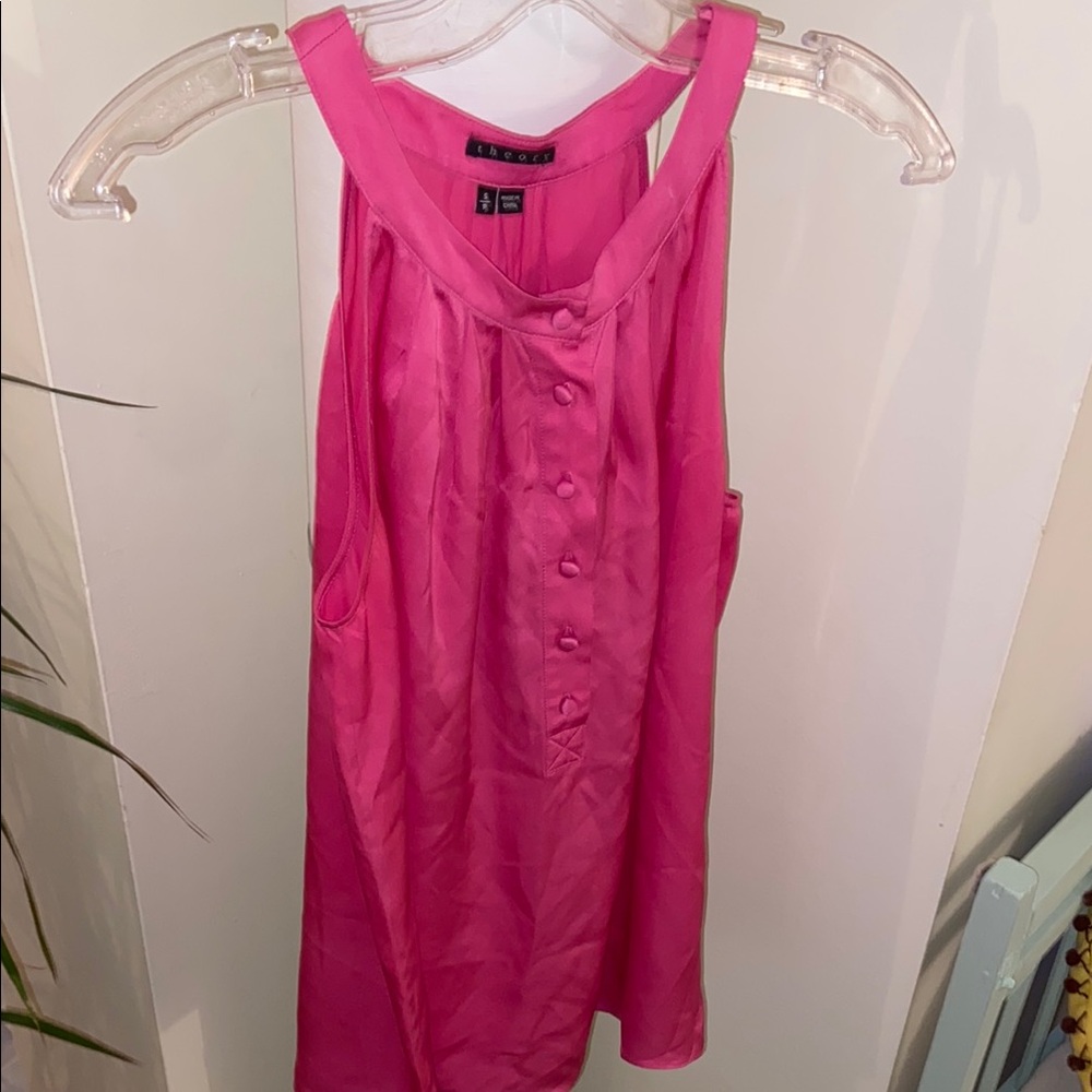 Pink Sleeveless Button-Up Top Silk